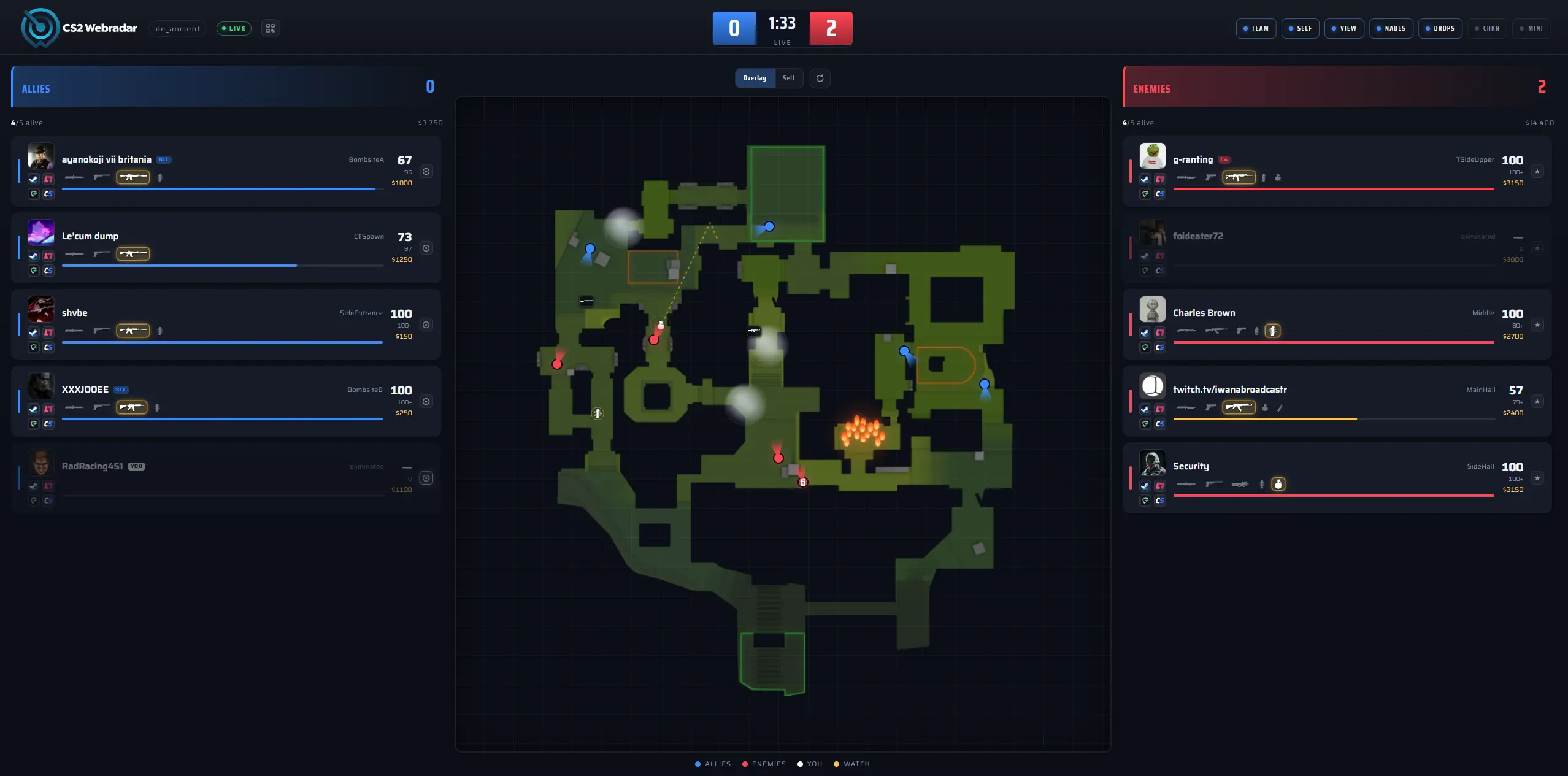 Grenade Trajectory Webradar